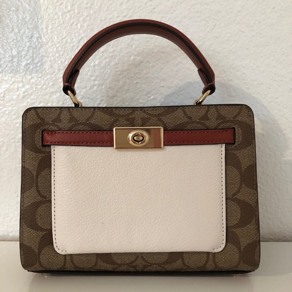 Coach Mini Lane Top Handle in Colorblock Signature Canvas Khaki/Chalk Multi